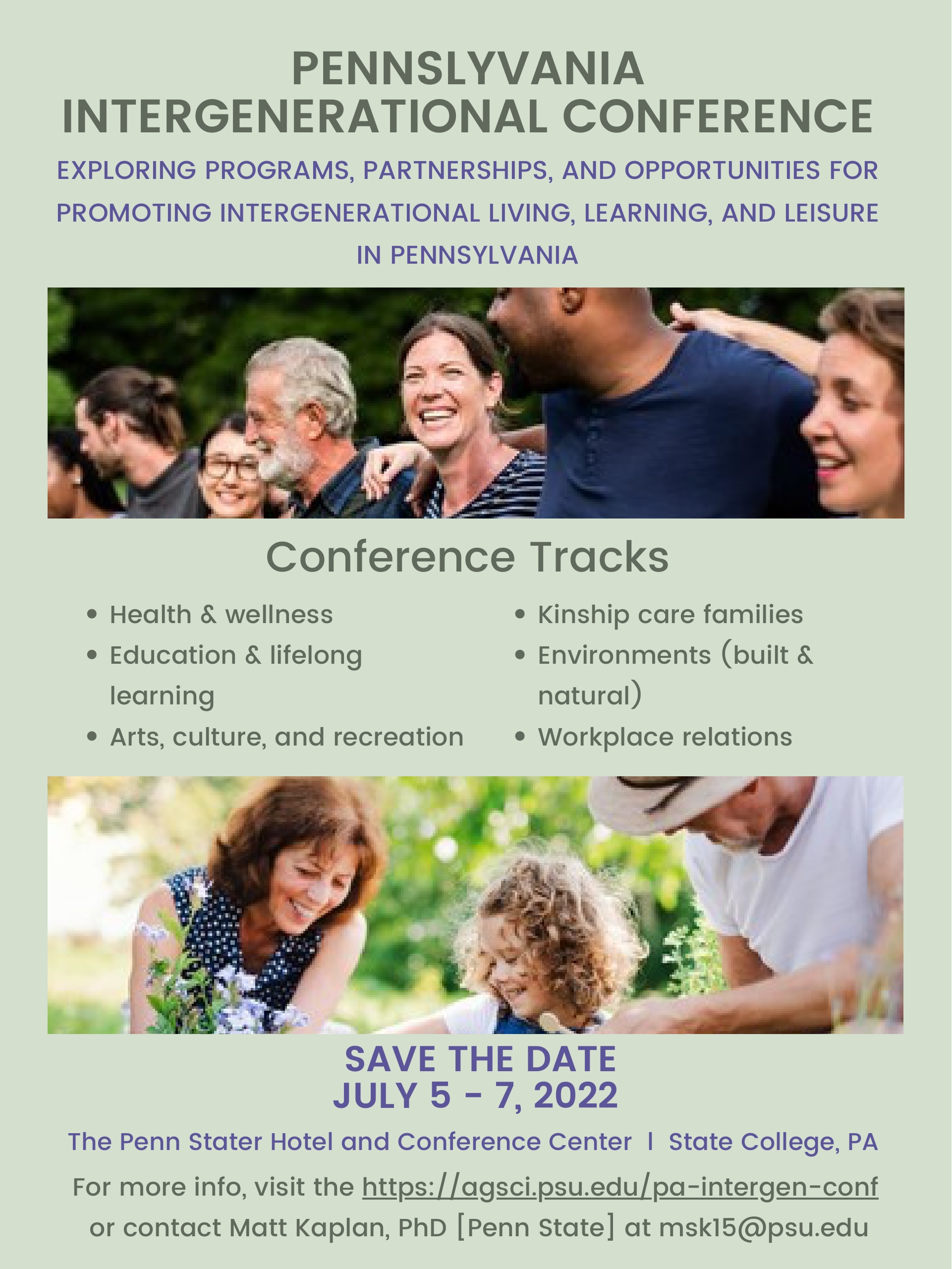 PENNSLYVANIA INTERGENERATIONAL CONFERENCE  SAVE THE DATE JULY 5 - 7, 2022