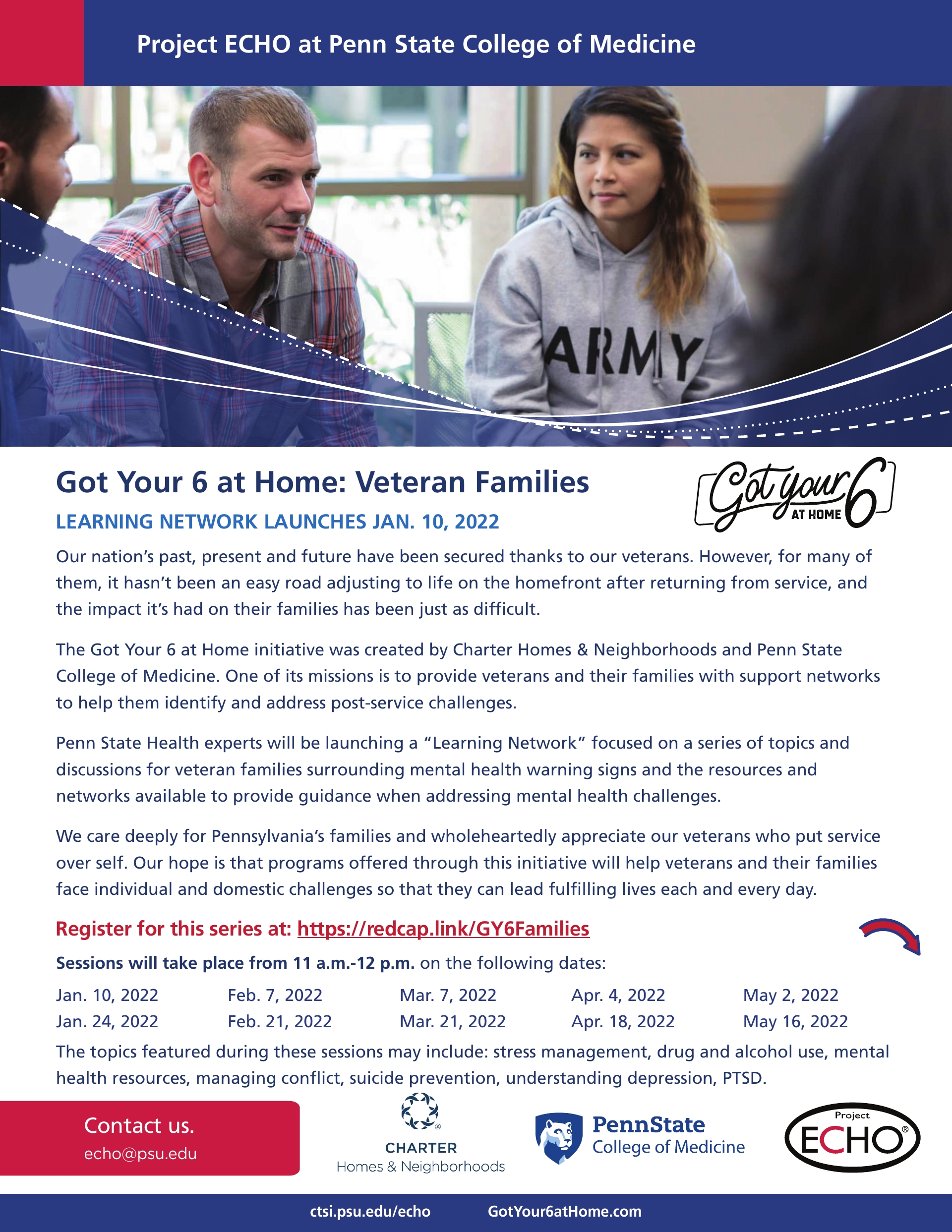 PENN STATE Launches LEARNING NETWORK for Families of Veterans January thru May 2022