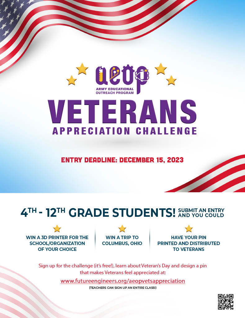 Design Challenge for School Students Veteran Pin due December 15, 2023